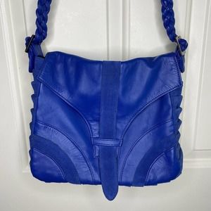 Ember Skye Leather Suede Crossbody Bag In Blue Braided Strap Boho Rare